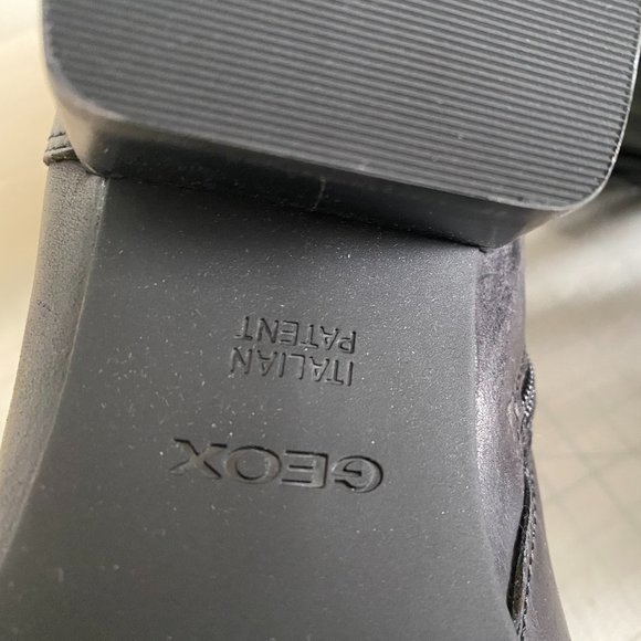 GEOX NWOB Comfy Black Leather Boots Grommets Trim Block Low Heel Zip EU41 US 9.5 - Picture 9 of 9